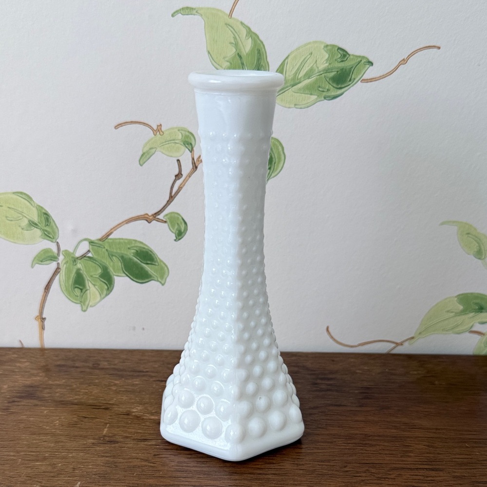 Vintage White Hobnail 6” Bud Vase - E.O. Brody